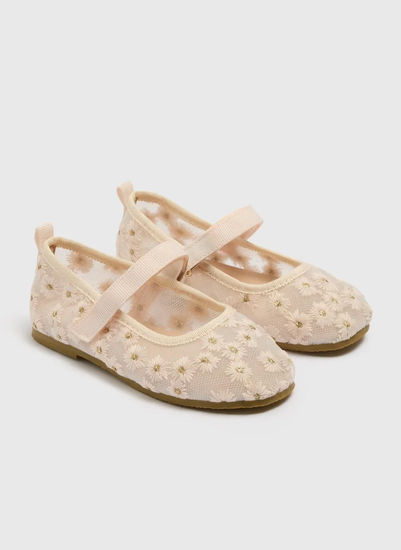 Matalan Girls Floral Mesh Ballet Flats